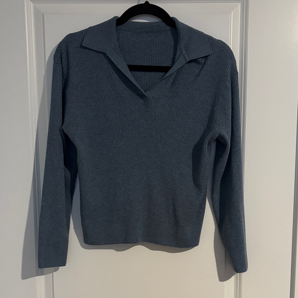 Uniqlo Ribbed Polo Sweater in Light Blue